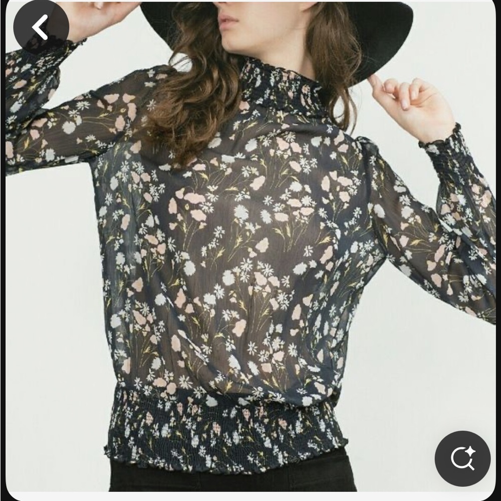 Zara Floral semi-sheer top